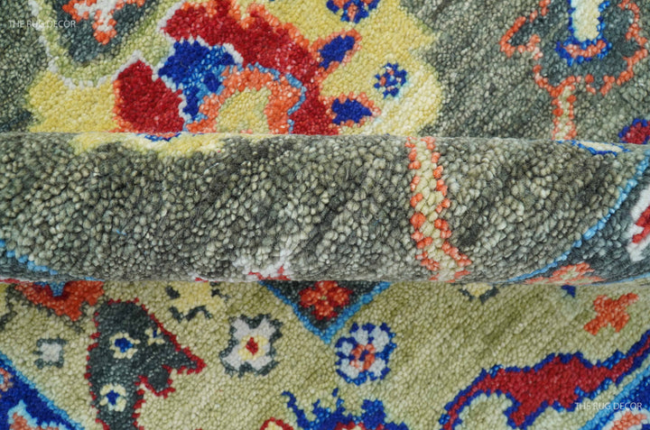 Ready to Ship 7x9 Feet Oushak Olive And Rust Hand Knotted Wool Rug
