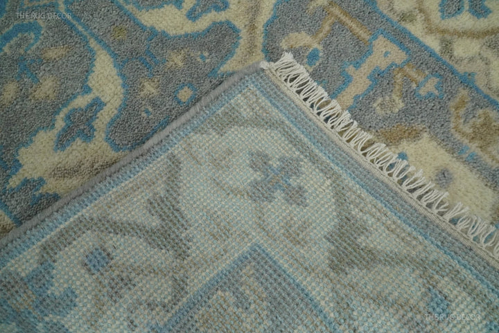 Runner rug corner flipped back to show the woven underside and fringe