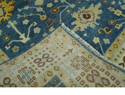 Hand knotted Blue and Beige 8x10 Traditional Oushak wool area rug