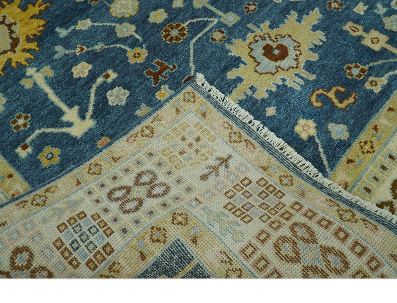 Hand knotted Blue and Beige 8x10 Traditional Oushak wool area rug