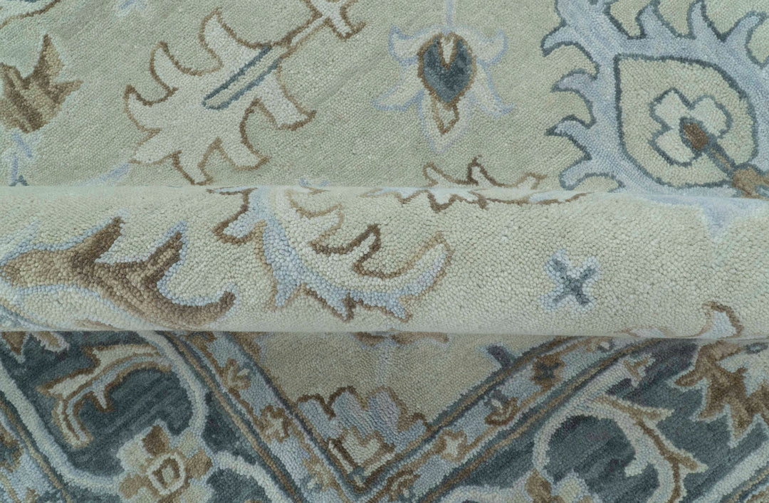 Traditional Oushak Design Beige And Blue Hand Tufted Custom Made Wool Rug