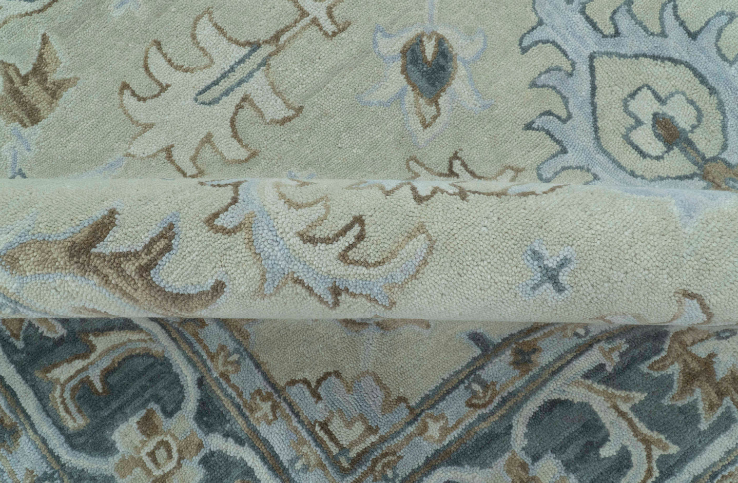 Traditional Oushak Design Beige And Blue Hand Tufted Custom Made Wool Rug