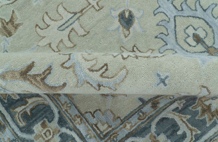 Traditional Oushak Design Beige And Blue Hand Tufted Custom Made Wool Rug