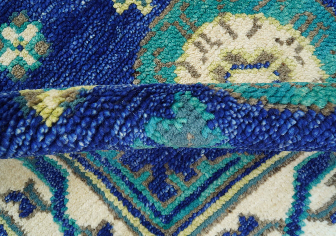 In Stock Khotan Design Blue And Beige Hand Knotted 4x6 Wool Rug