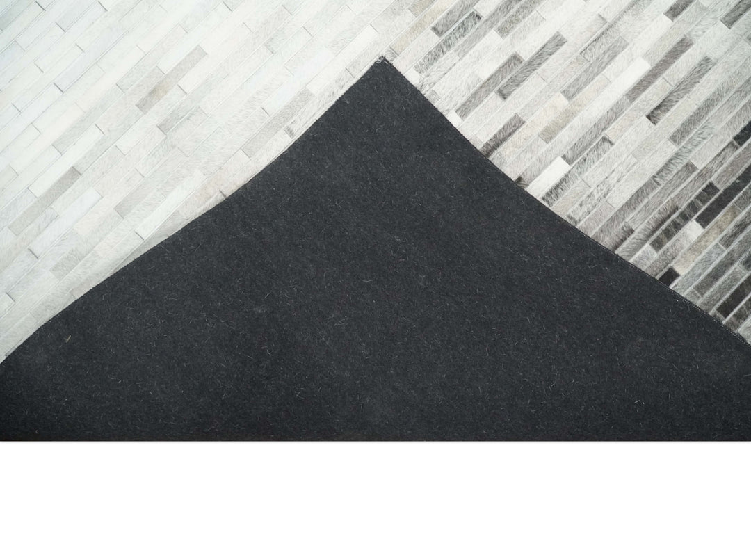 Ready to Ship 5x8 Modern Black And Silver Handmade Leather Rug