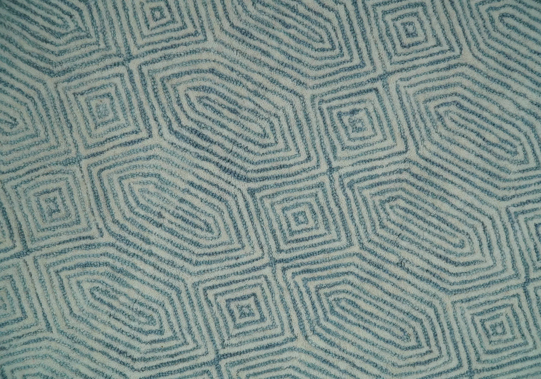 Quick Ship Teal And Ivory Modern Contemporary Hand Tufted 5x8 Wool Rug