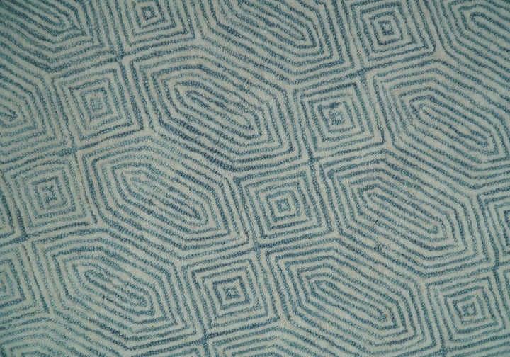 Quick Ship Teal And Ivory Modern Contemporary Hand Tufted 5x8 Wool Rug