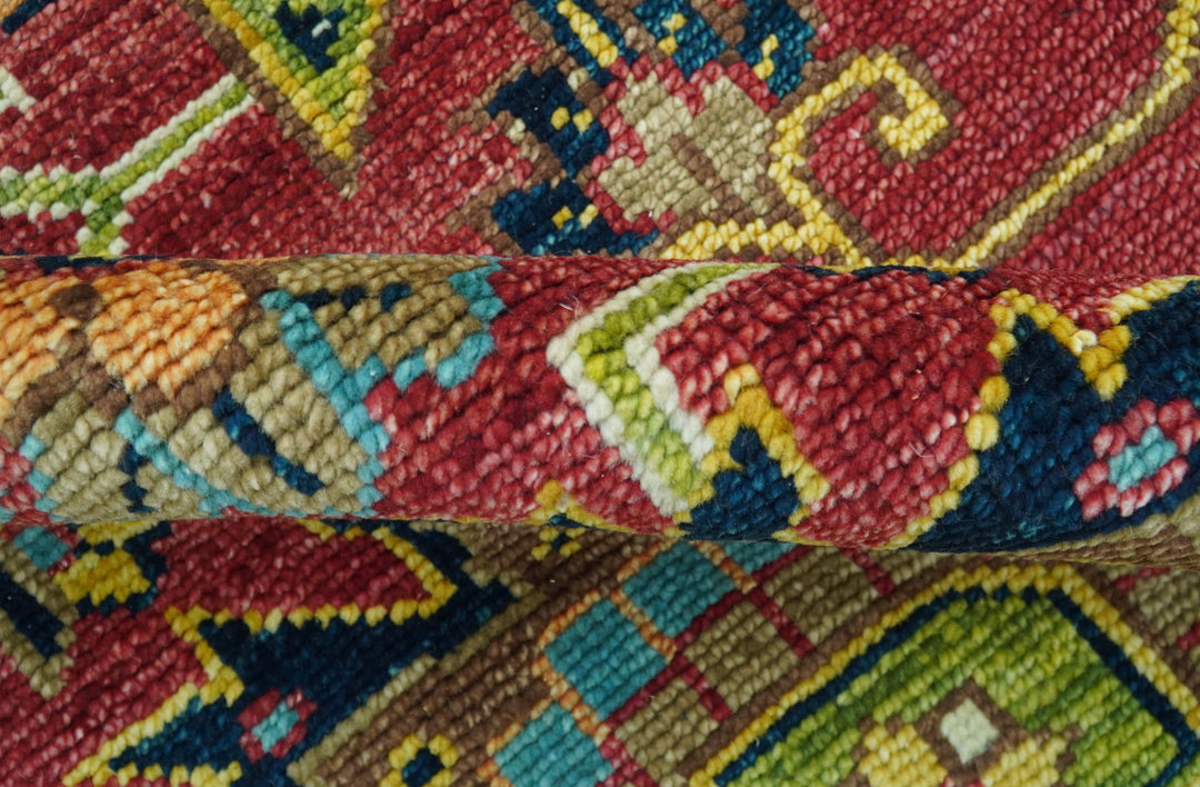 Custom Made Red And Mustard Traditional Floral Design Hand Knotted Wool Rug