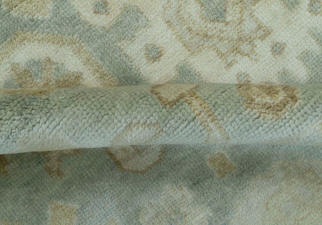 Beige And Blue Traditional Oushak Design  6x9 Hand Knotted Wool Area Rug