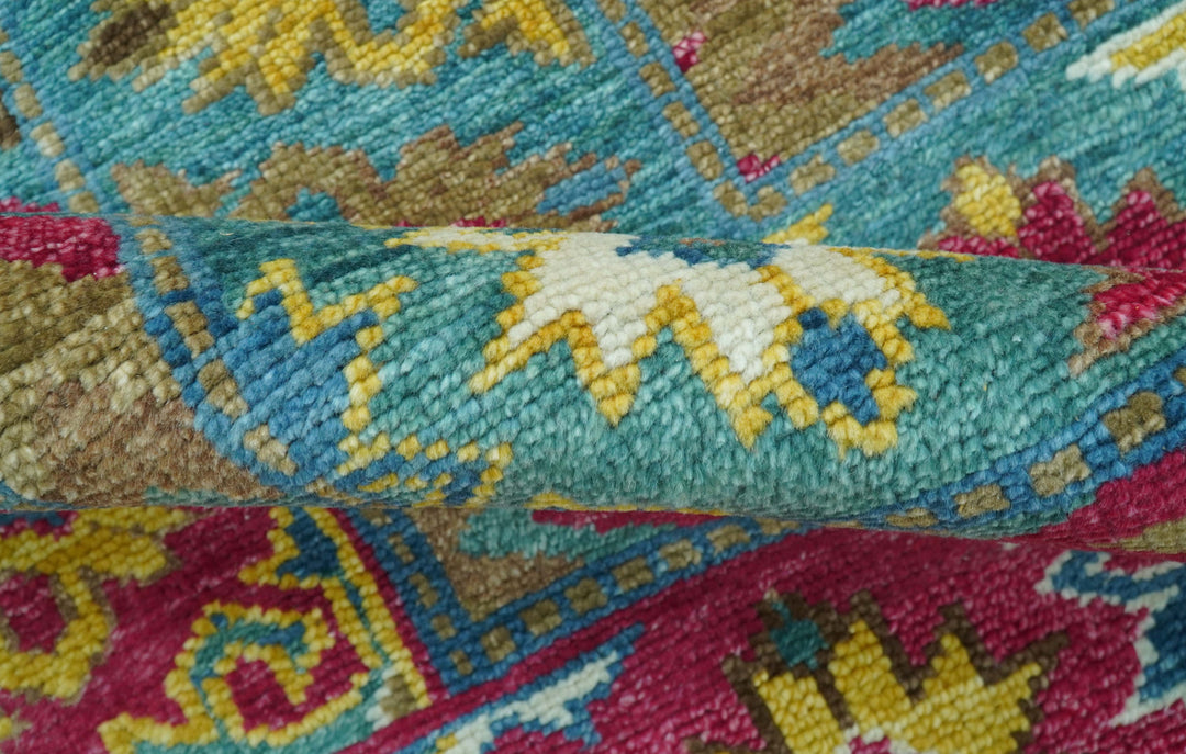 Custom Made Red And Olive Traditional Floral Design Hand Knotted Wool Rug