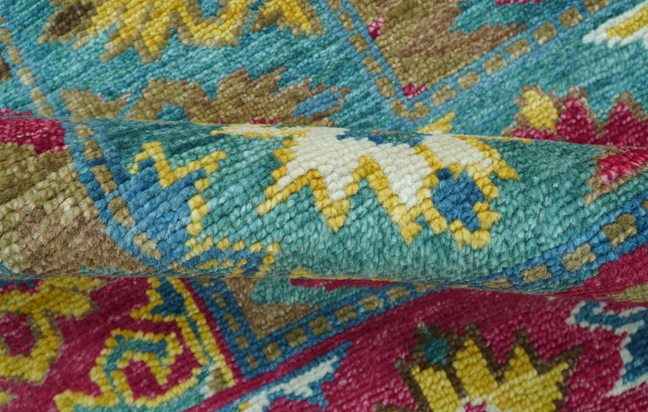 Custom Made Red And Olive Traditional Floral Design Hand Knotted Wool Rug