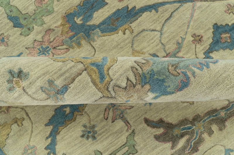 Traditional Oushak Design Beige And Blue Hand Tufted 8x10 Wool Area Rug