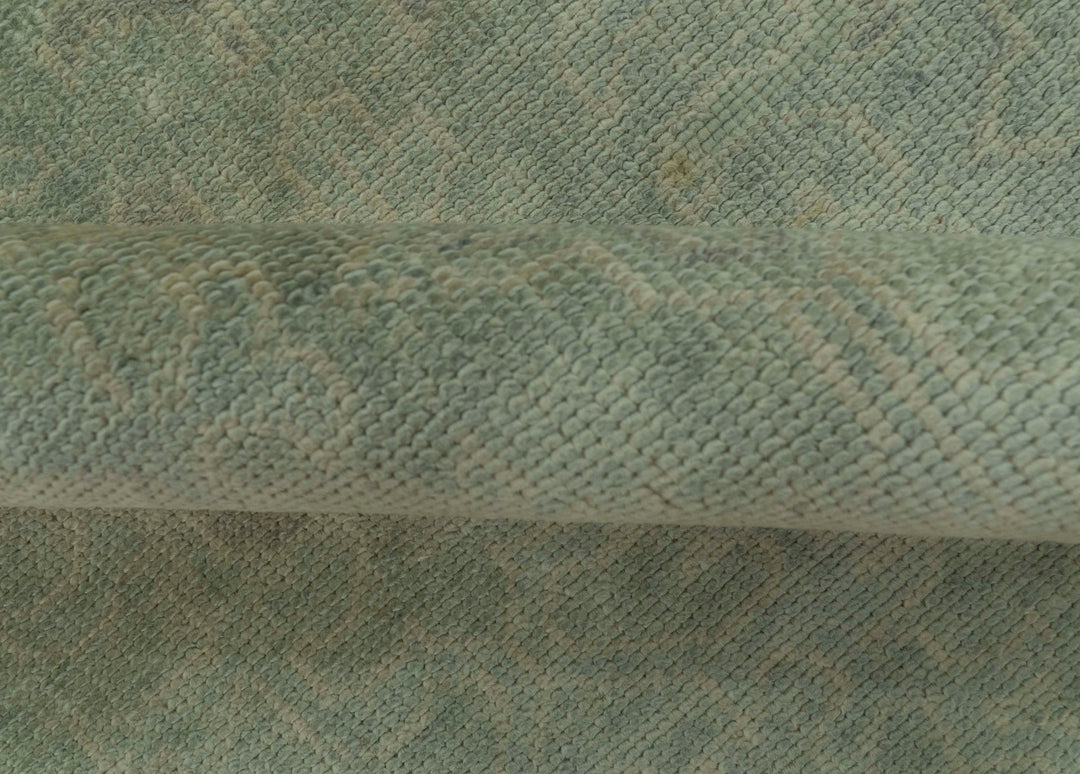 Traditional Turkish Fine Blue And Beige 9.7x12 Hand Knotted Wool Rug