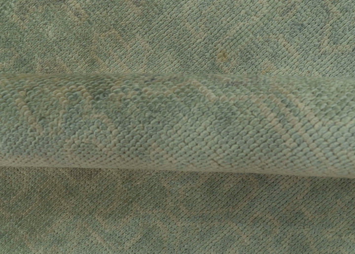 Traditional Turkish Fine Blue And Beige 9.7x12 Hand Knotted Wool Rug