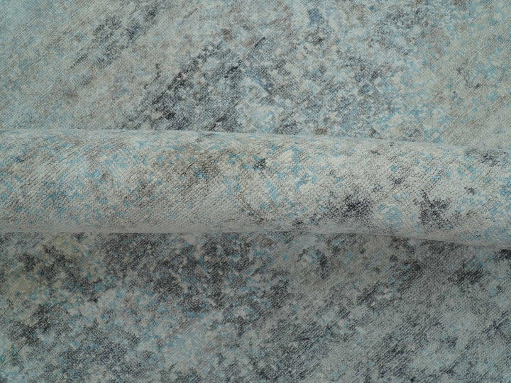 Abstract Blue And Gray  8x10 Hand Knotted Bamboo Silk Area Rug