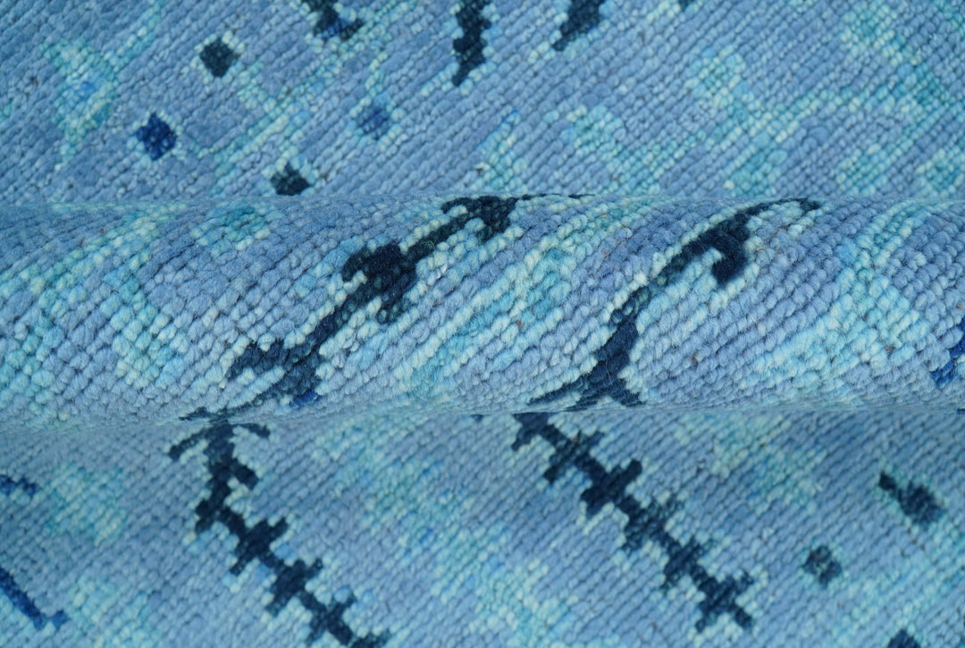 Custom Made Oriental Design Blue Hand Knotted Wool Rug