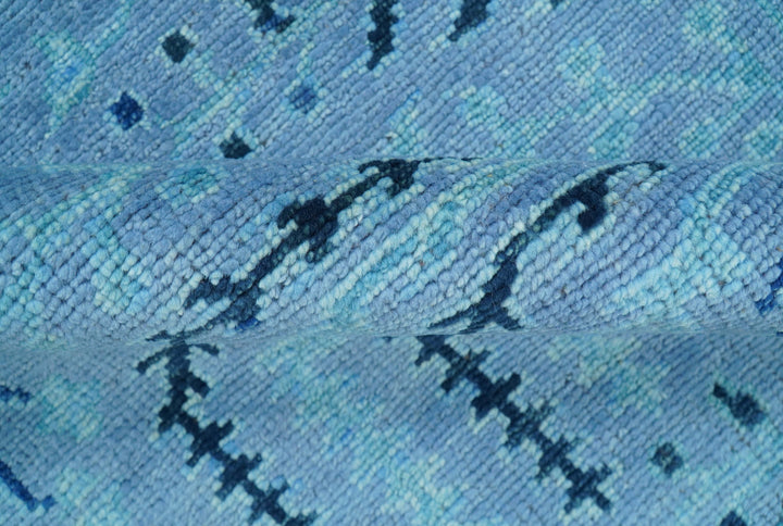 Custom Made Oriental Design Blue Hand Knotted Wool Rug