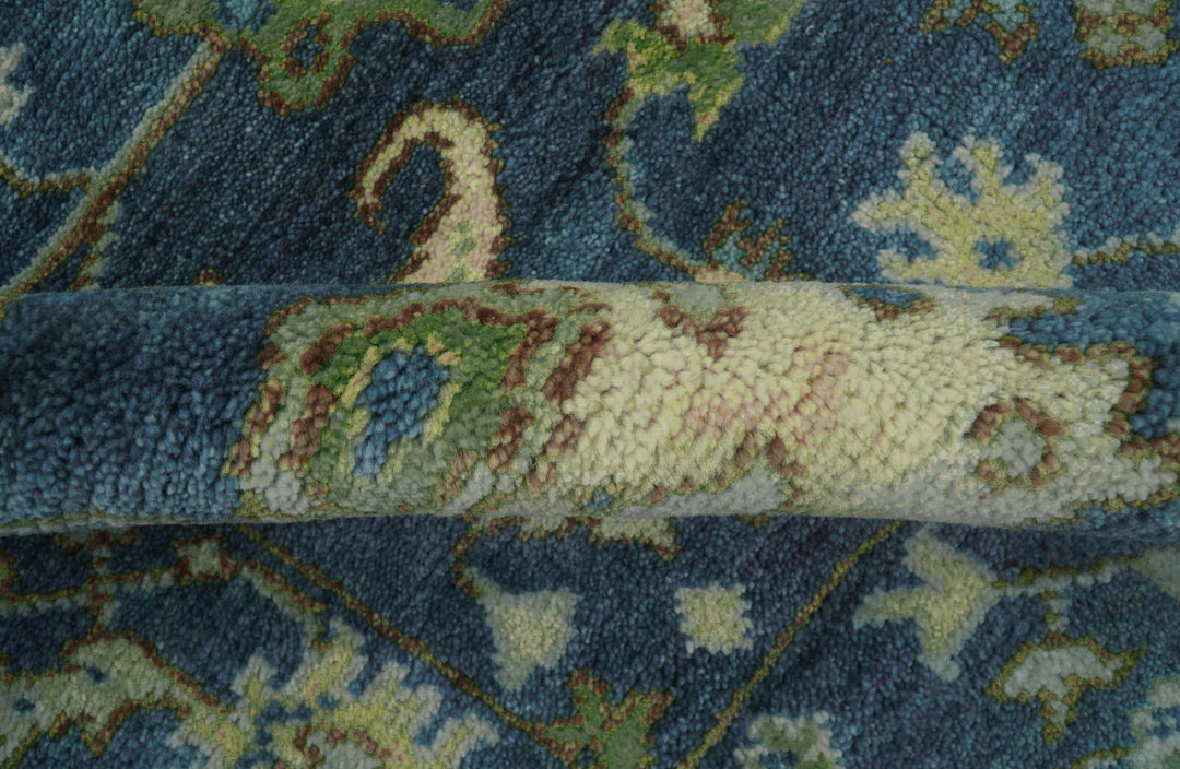 Quick Ship Small 5x5 Traditional Oushak Blue And Beige Hand Knotted Wool Rug