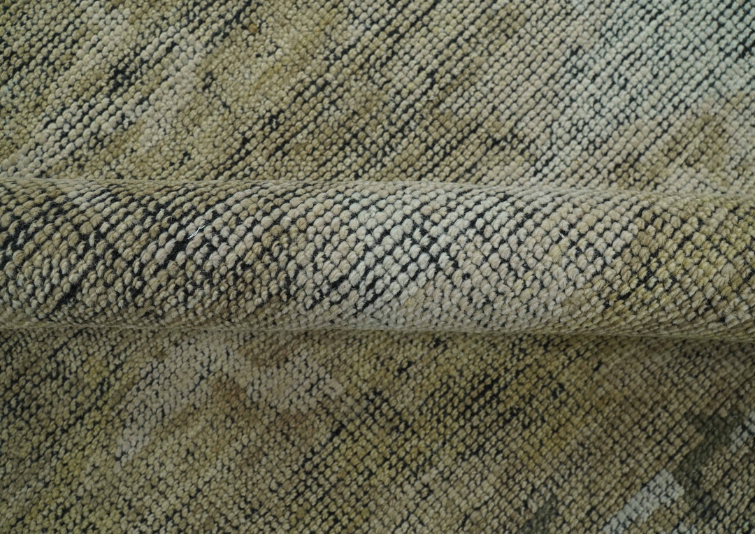 Brown And Silver Abstract Design Hand Knotted Custom Made wool rug