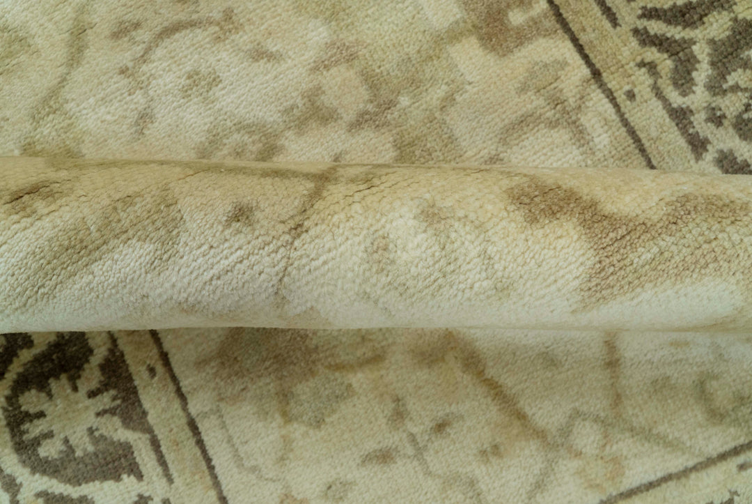 Beige And Brown Traditional Oushak Design Hand Knotted 3x5 Wool Area Rug