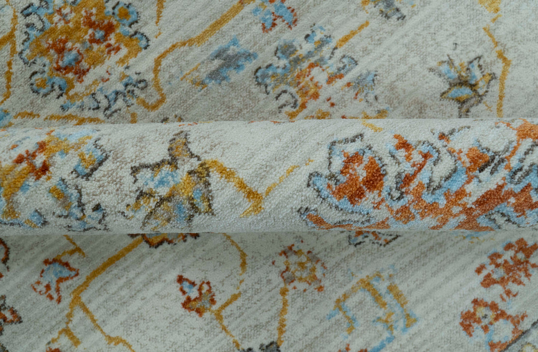 Traditional Oriental Design Silver And Rust Machine Woven 4x5.7 Polyester Area Rug