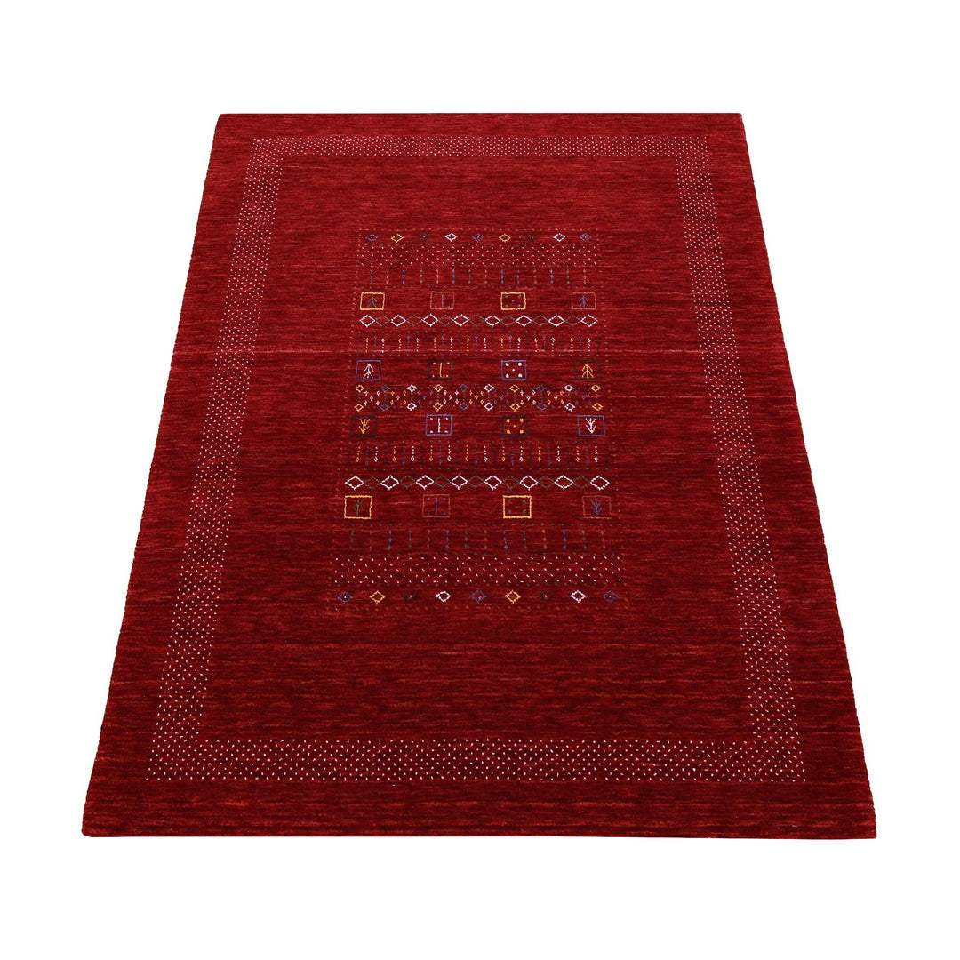 Red Contemporary Center Design Hand Loomed Wool Area Rug