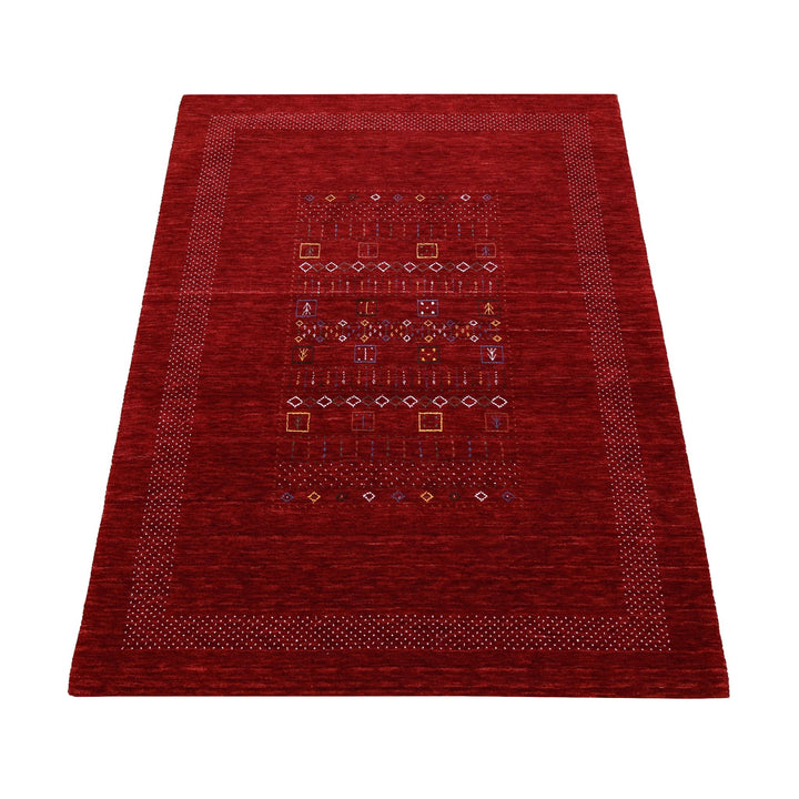 Red Contemporary Center Design Hand Loomed Wool Area Rug