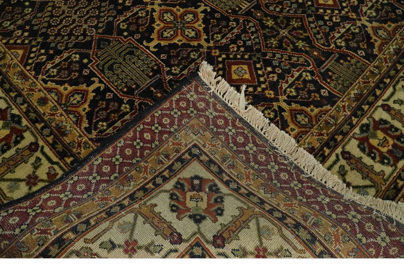 Fine 8x10 Vintage Style Antique Design Black, Beige and Brown Hand knotted wool Area Rug