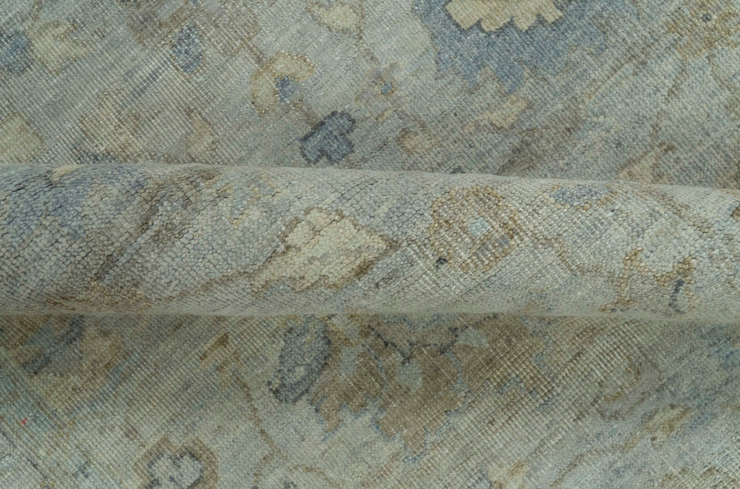 Silver And Beige Traditional Design Hand Knotted 4x5.6 Wool Area Rug