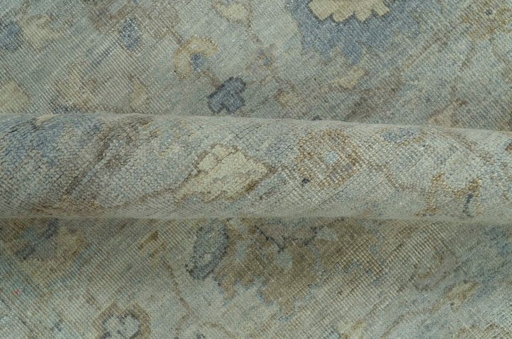 Silver And Beige Traditional Design Hand Knotted 4x5.6 Wool Area Rug