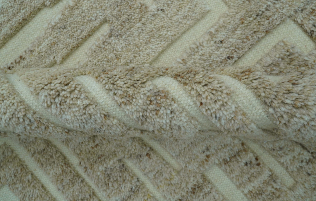 Custom Made Modern Contemporary Beige Hand Knotted Wool Area Rug