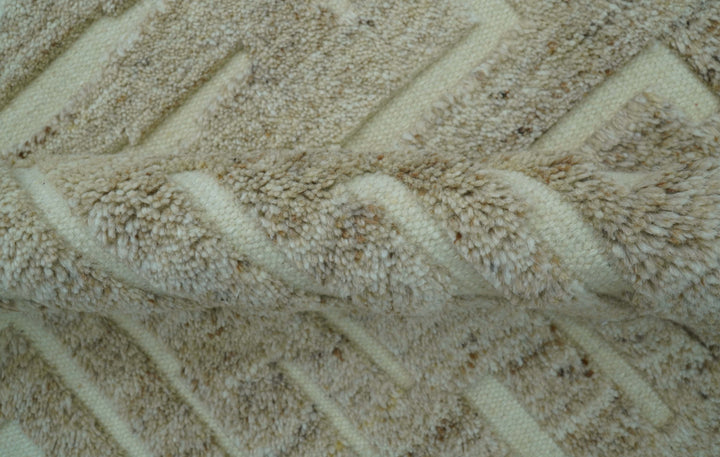Custom Made Modern Contemporary Beige Hand Knotted Wool Area Rug