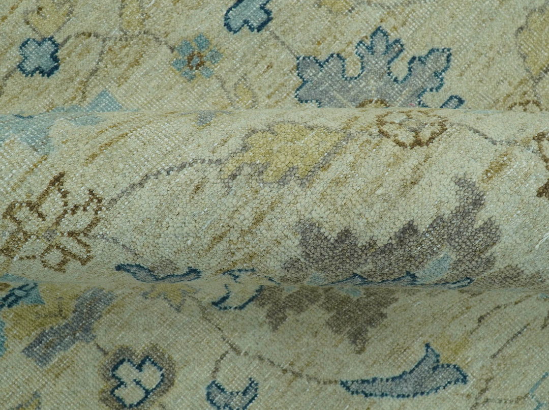 Distressed traditional Design Blue And Beige Hand Knotted 8x10 Wool Area Rug