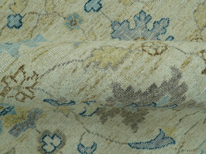 Distressed traditional Design Blue And Beige Hand Knotted 8x10 Wool Area Rug