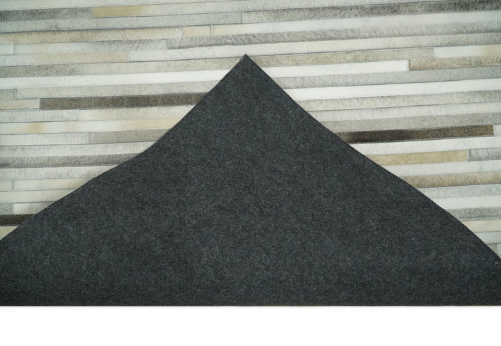 Ready to Ship 9x12 Modern Beige and Silver Handmade Leather Rug