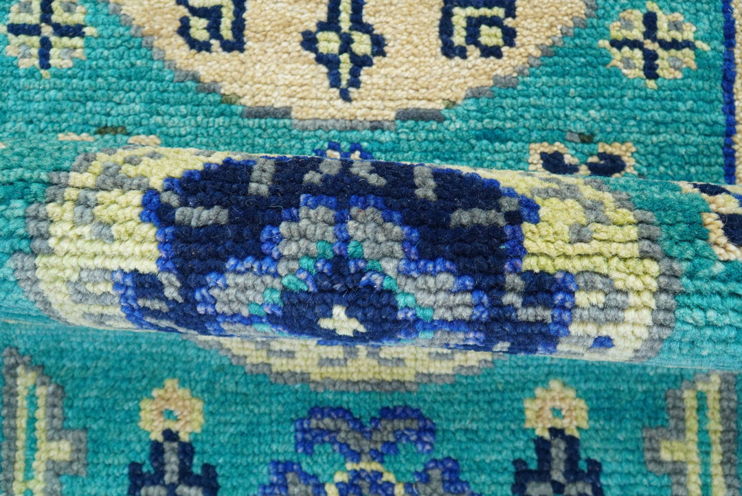 Traditional Khotan Design Teal Hand knotted 3x6 Wool Area Rug