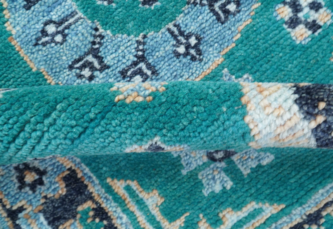 Hand knotted Teal Traditional Khotan Design 4x6 Wool Area Rug