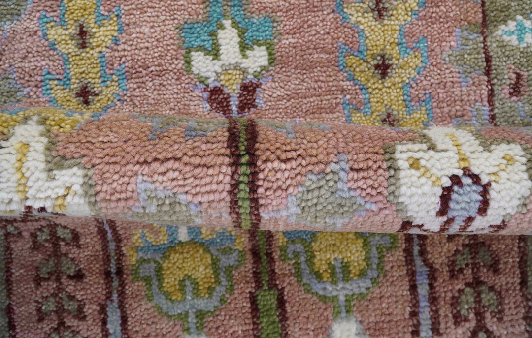 In stock 3x9 Tree of life Pink And Olive Hand Knotted Wool Rug