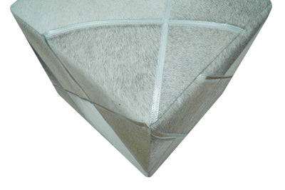 Modern Geometrical Shades of Gray and Ivory Genuine Leather Pouf