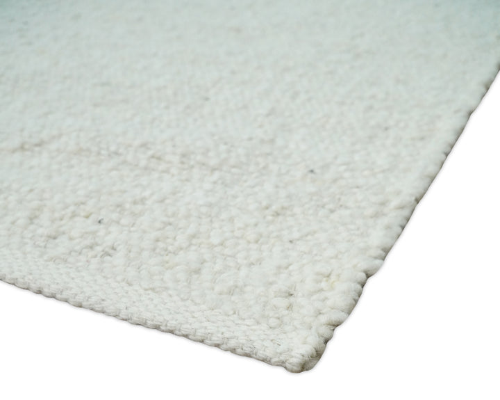Quick Ship Modern Solid Design White Hand Loom 8x10 Wool Rug