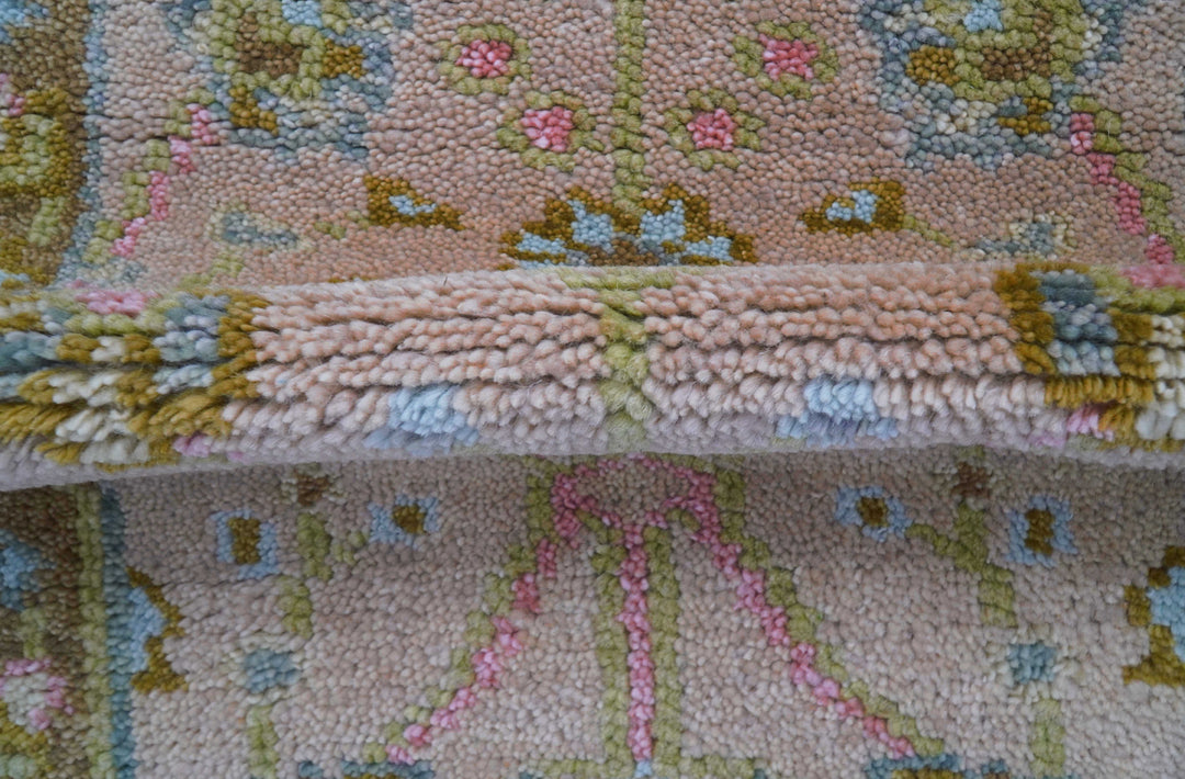 Traditional Peach And Brown Hand Knotted 2x3 Wool Rug