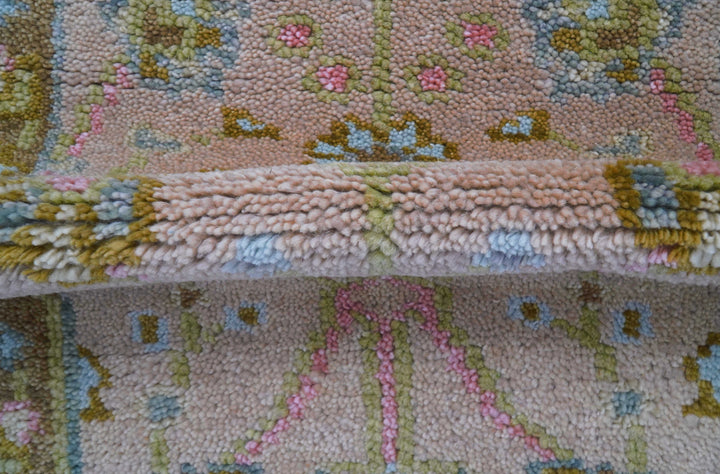 Traditional Peach And Brown Hand Knotted 2x3 Wool Rug