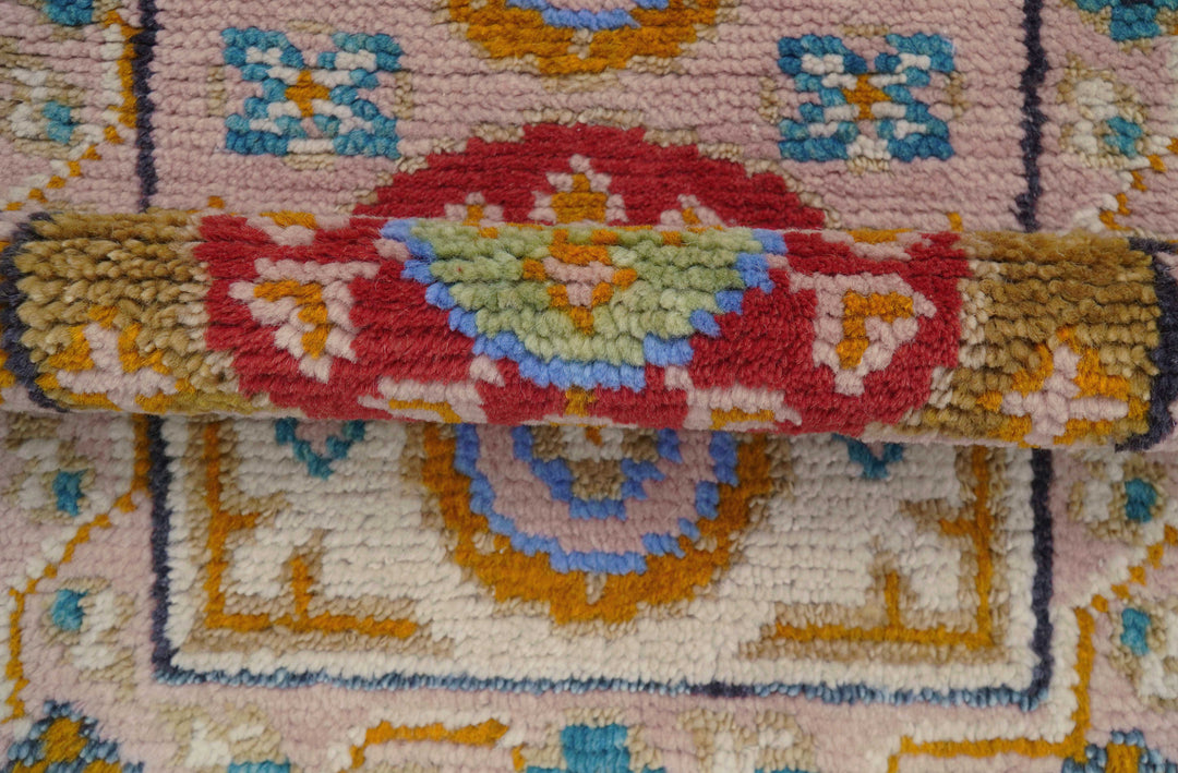 Hand knotted 2x3 Peach And Red Traditional Khotan Design Wool Rug