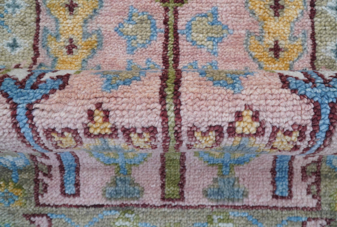 Quick Ship 2.6x8 Hand Knotted Tree of life Pink And Olive Wool Rug