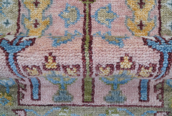 Quick Ship 2.6x8 Hand Knotted Tree of life Pink And Olive Wool Rug