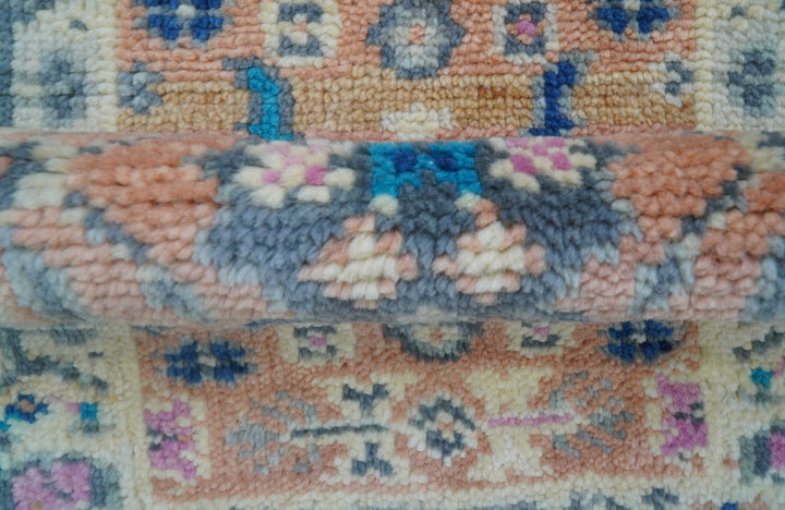 2x3 Traditional Peach And Ivory Hand Knotted Wool Rug