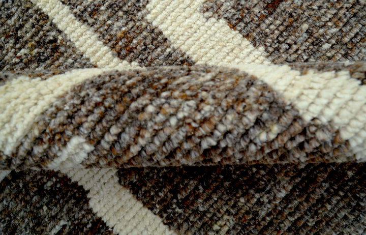 Custom Made Brown And Ivory Contemporary Hand Knotted Wool Area Rug