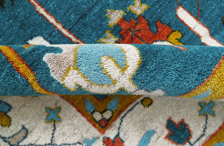 Fine Teal And Ivory Traditional Tree of life Hand Knotted Wool Rug
