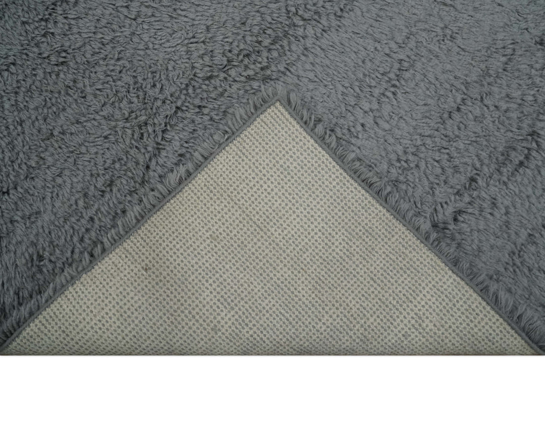 Ready to Ship 3x5 Hand Woven Modern Solid Design Gray Wool Rug