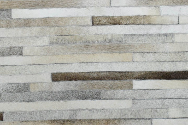 Ready to Ship Modern Stripe Beige And Silver Handmade 5x8 Leather Rug